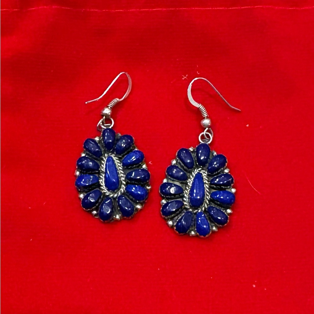 Petit Point Lapis Squash Blossom Earrings